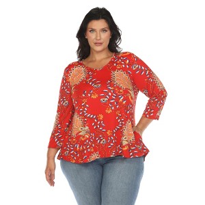 White Mark Plus Size Vibrant Boho Swing Top - 1 of 4