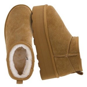 CUSHIONAIRE Hippy Women’s Platform Ankle Boots – Genuine Suede, Faux Fur Lining, Cozy Winter Slip-On Design, Comfortable Footwear - 1 of 4