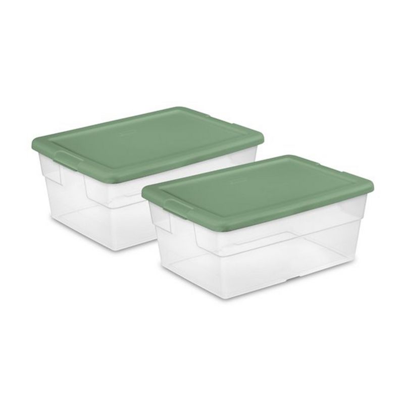 Sterilite Multipurpose 16 Quart Clear Plastic Storage Tote Container Bins with Opaque Lids for Home and Office Organization, (2 Pack), 1 of 7