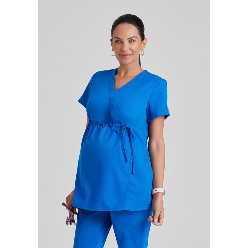 Grey's Anatomy by Barco - Classic Women's Lilah 2-Pocket Mock Wrap Maternity Scrub Top, 1 of 7