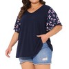 Agnes Orinda Women's Plus Size V Neck Flutter Sleeve Floral Casual T Shirt - 2 of 4