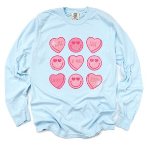 S.W.Smiley Sweethearts Chart Distressed - Women's Garment Dyed Long Sleeve Graphic T-Shirt - 1 of 4