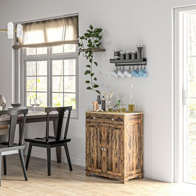 Rustic Brown Medium Wood Buffet Sideboard with Black Finish