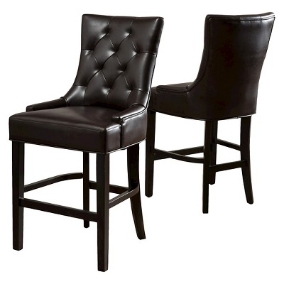 Set of 2 26" Lyons Bonded Leather Counter Height Barstool Brown - Christopher Knight Home