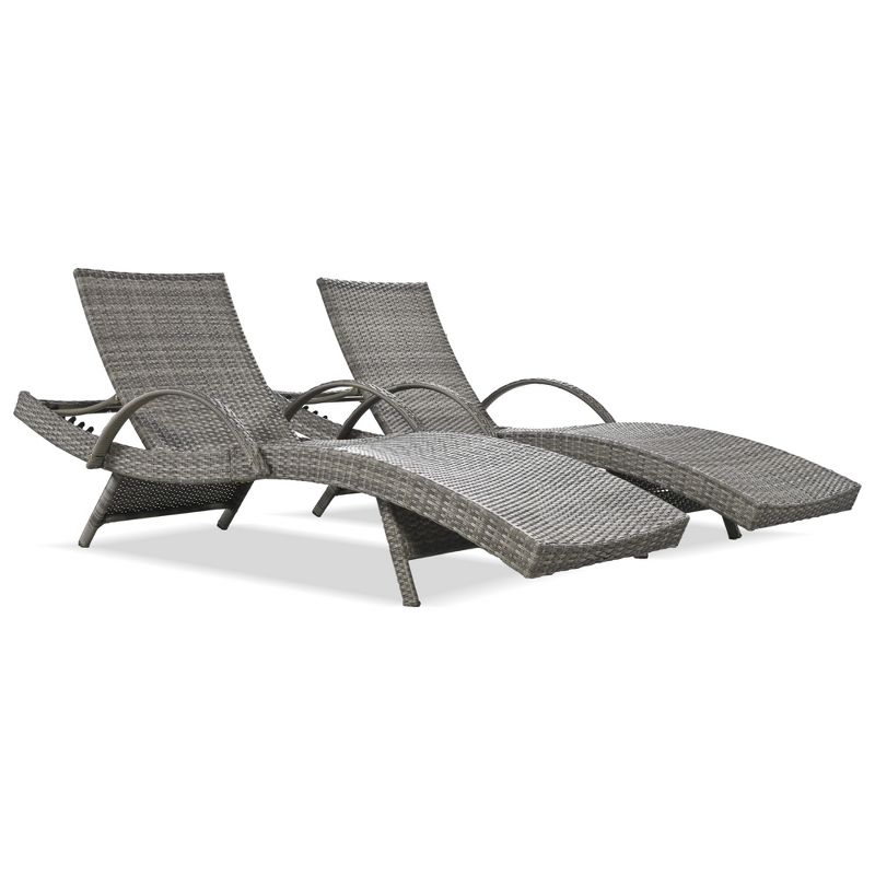 80.3'' Outdoor Wicker Chaise Lounge Set of 2, Patio Reclining Chair with Pull-out Side Table and Adjustable Backrest 4A - ModernLuxe, 4 of 13