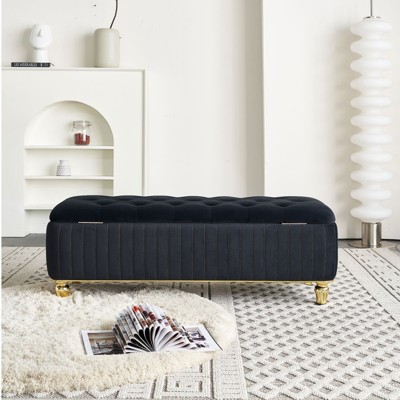 DSVIMOY Storage Ottoman, Upholstered Storage Ottoman with Safety Hinge, Ottoman Bench for Living Room & Bedroom, Black, 47.2"*18.9"*16.5"