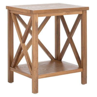 Oak Rectangular End Table with Cross Back Design and Lower Shelf