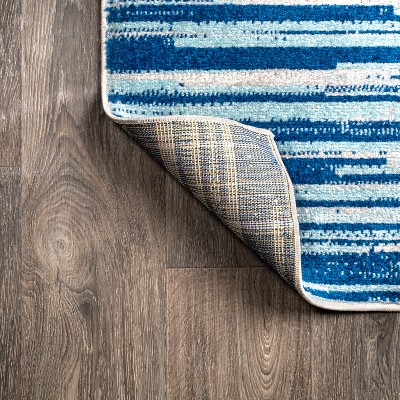 Coastal Breeze Linear Stripe Synthetic 3x5 Blue/Cream Rug