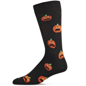 MeMoi Men's Funny Mustache Jack O' Lantern Novelty Crew Sock - 1 of 4