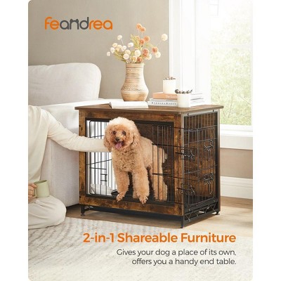 Rustic Brown Medium Dog Crate Table with Steel Frame