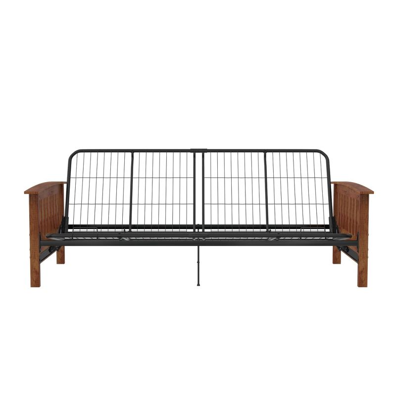 RealRooms Elbi Full Size Wood Arm and Black Metal Futon Frame, 1 of 5