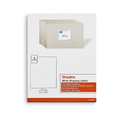 Staples Laser/Inkjet Shipping Labels 3 1/3" x 4" White 6 Labels/Sheet 479876