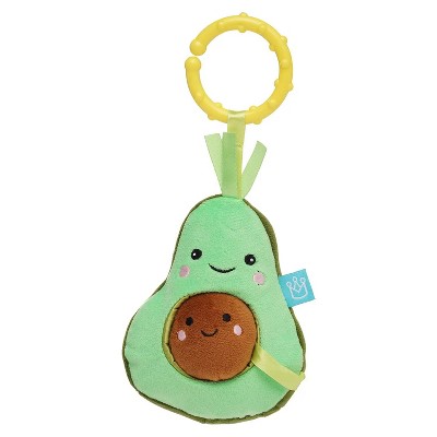 Image of Manhattan Toy Mini-Apple Farm Avocado Baby Travel Toy with Rattle, Chime, Crinkle Fabric & Teether Clip-on Attachment