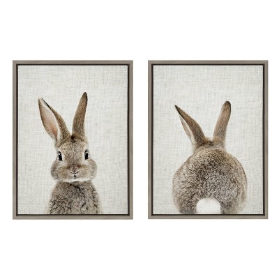 (Set of 2)18" x 24" Sylvie Bunny Portrait and Tail by Amy Peterson Framed Wall Canvas Set Gray - Kate & Laurel All Things Decor