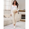 INSPIRE CHIC Women's Cotton Maternity Pants Pleated Over Belly Straight Elastic Waist with Pocket Slack Pregnancy Lounge - 2 of 4