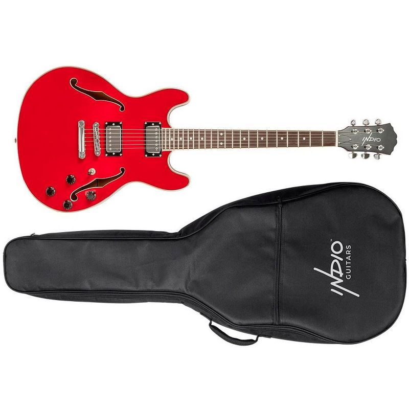 Monoprice Indio Boardwalk Hollow Body Electric Guitar - Red, With Gig Bag, 3 of 7