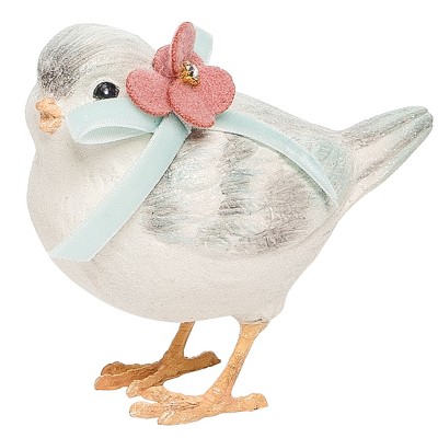 Spring White and Gray Resin Bird Figurines, Set of 2