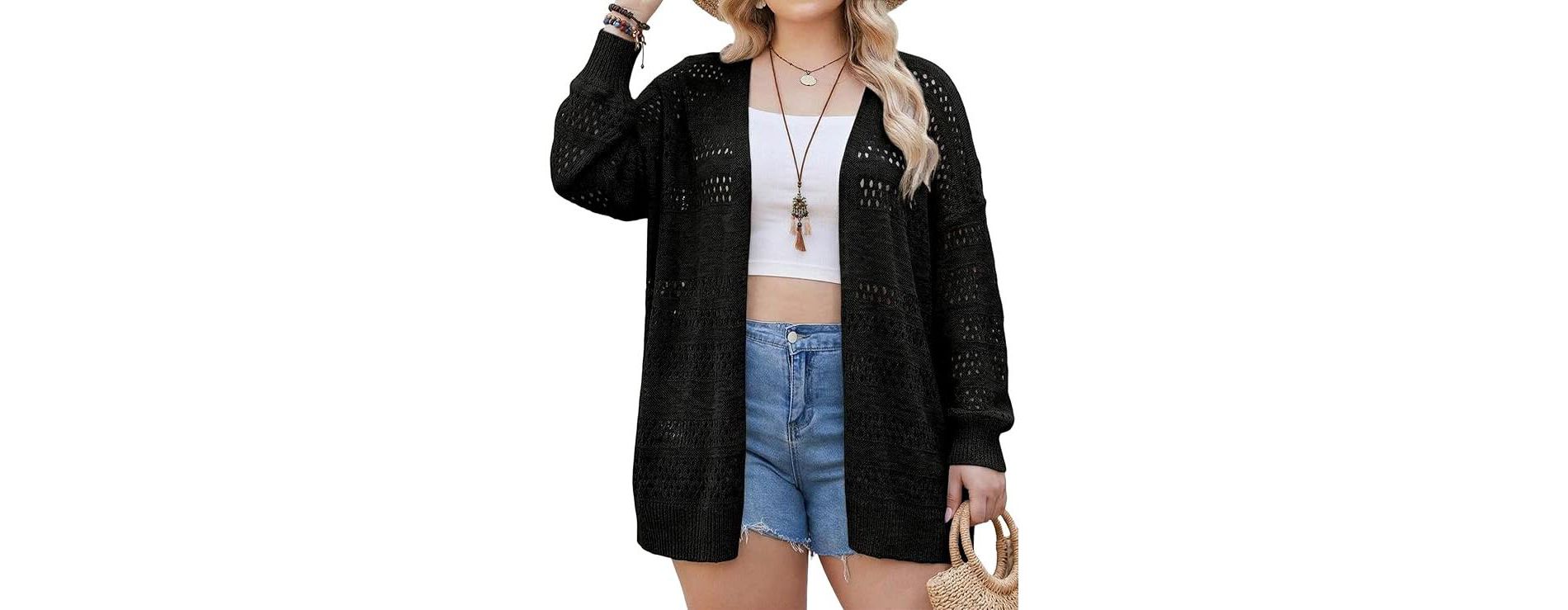 Zeagoo Womens Plus Size Crochet Cardigan Lightweight Long Sleeve Open Front Oversized Boho Sweaters Kimonos