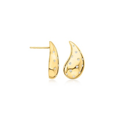 Ross-Simons 0.20 ct. t.w. Diamond Puffy Teardrop Earrings in 18kt Gold Over Sterling