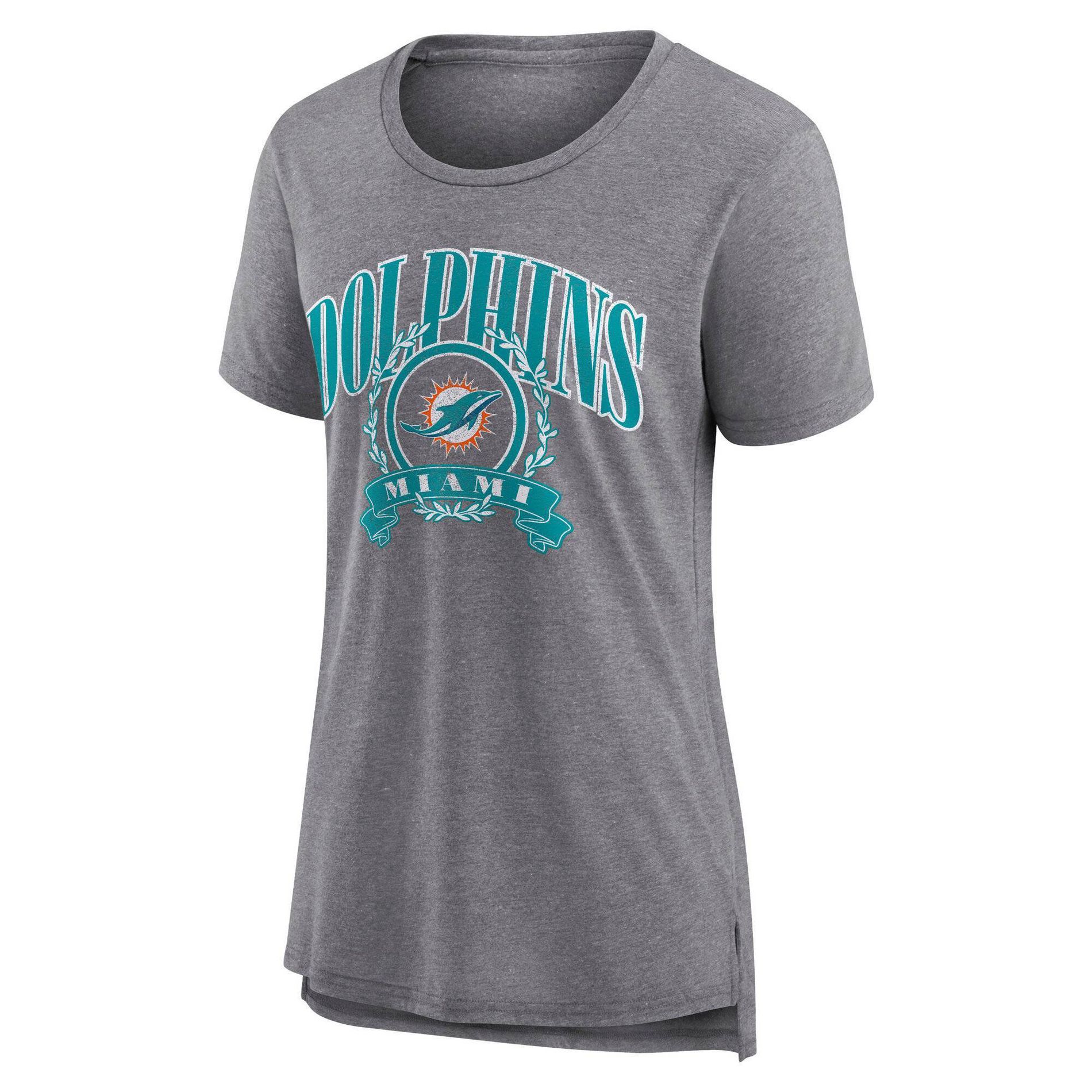 NFL Miami Dolphins Women's Heather Short Sleeve Tri-Blend T-Shirt - L