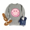Simply Sage Market S.W.Smiley Pink Checker Smiley Face Garment Dyed Sweatshirt - 3 of 4