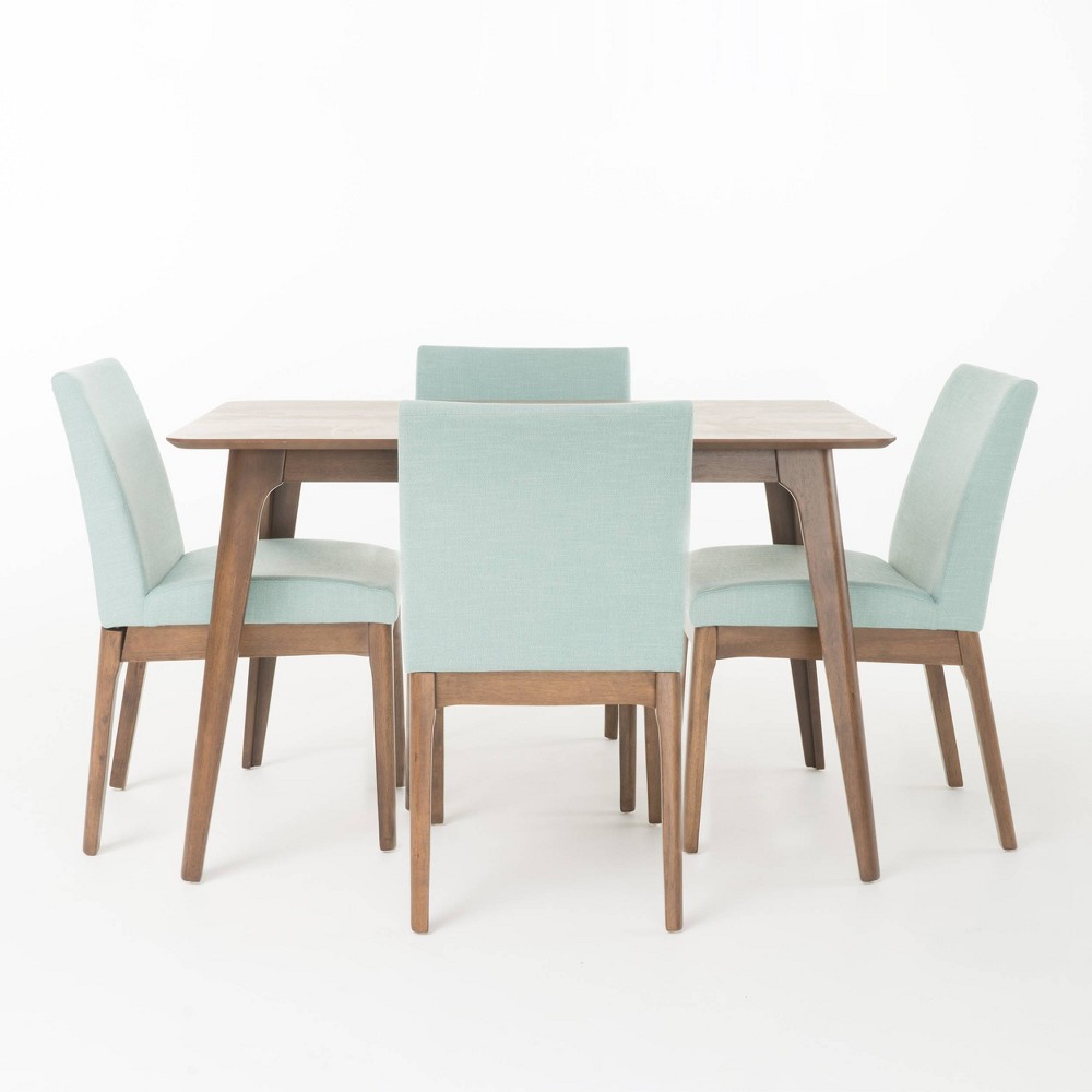 Photos - Dining Table 5pc Kwame Rectangular Dining Set Mint/Natural Walnut - Christopher Knight