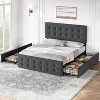 Full Size Bed Frame with 4 Storage Drawers and Headboard, Linen Upholstered Platform Bed Frame with Wooden Slats Support, Button Tufted Design, Grey - 3 of 4