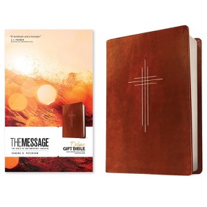 The Message Deluxe Gift Bible (Leather-Look, Dark Brown Gold Cross) - by  Eugene H Peterson (Leather Bound) - 1 of 1