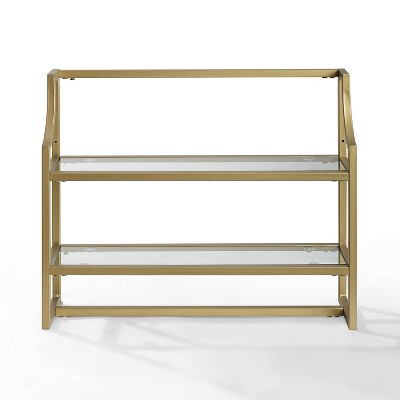 Soft Gold Sculptured Steel and Glass 28" Wall Shelf