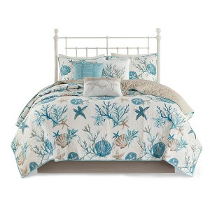 Gracie Mills Koreen 6-Piece Coastal Bliss Cotton Sateen Quilt Set with Throw Pillows - 1 of 4