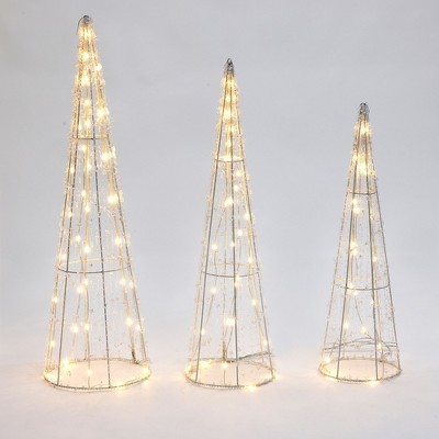 LuxenHome Set of 3 Lighted Trees Indoor and Outdoor Holiday Decoration Gold