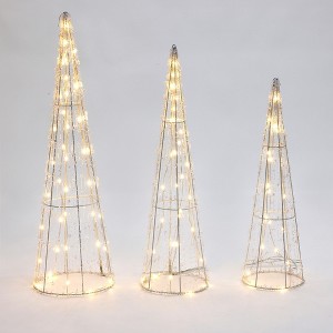 LuxenHome Set of 3 Lighted Trees Indoor and Outdoor Holiday Decoration Gold - 1 of 4