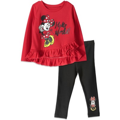 Mickey Mouse & Friends Minnie Mouse Girls Long Sleeve Graphic T-Shirt and Leggings Outfit Set Little Kid to Big Kid