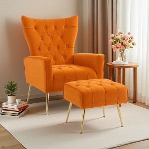 Velvet Modern Armchair with Ottoman - 1 of 4