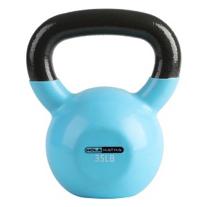 HolaHatha 35 Pound Solid Cast Iron Workout Kettlebell Home Gym Equipment with Vinyl Coated Finish and Textured Steel Handle for Strength Training - 1 of 4