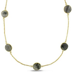 EVERLY JEWELRY | 22K Yellow Plated Sterling Silver 42 CT TGW Rutilated Quartz Station Necklace - 36 inch - 1 of 2
