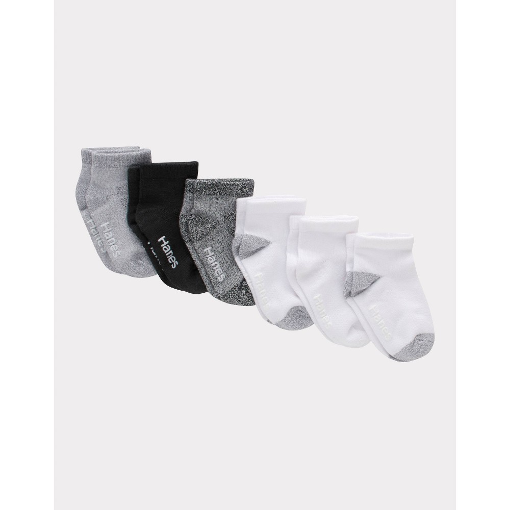 Hanes Toddler Girls' 6pk Solid Athletic Socks - White/Gray/Black 2T-3T