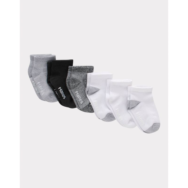 Hanes Toddler Girls' 6pk Solid Athletic Socks - White/Gray/Black, 1 of 4