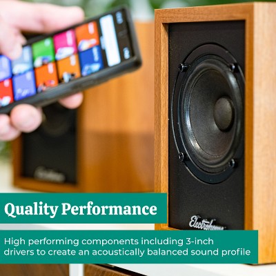 Teak and Black Belt Drive Vinyl Record Player with Bookshelf Speakers