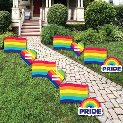Big Dot of Happiness Love is Love - Gay Pride - Flag and Heart Lawn Decorations - Outdoor LGBTQ Rainbow Party Yard Decorations - 10 Piece