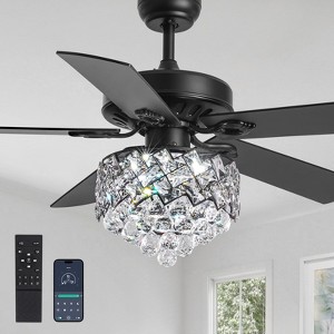 Ludomide 52" Modern Crystal Ceiling Fan with Lights and Remote, Black Chandelier Ceiling Fan for Bedroom Dining Room Living Room - 1 of 4