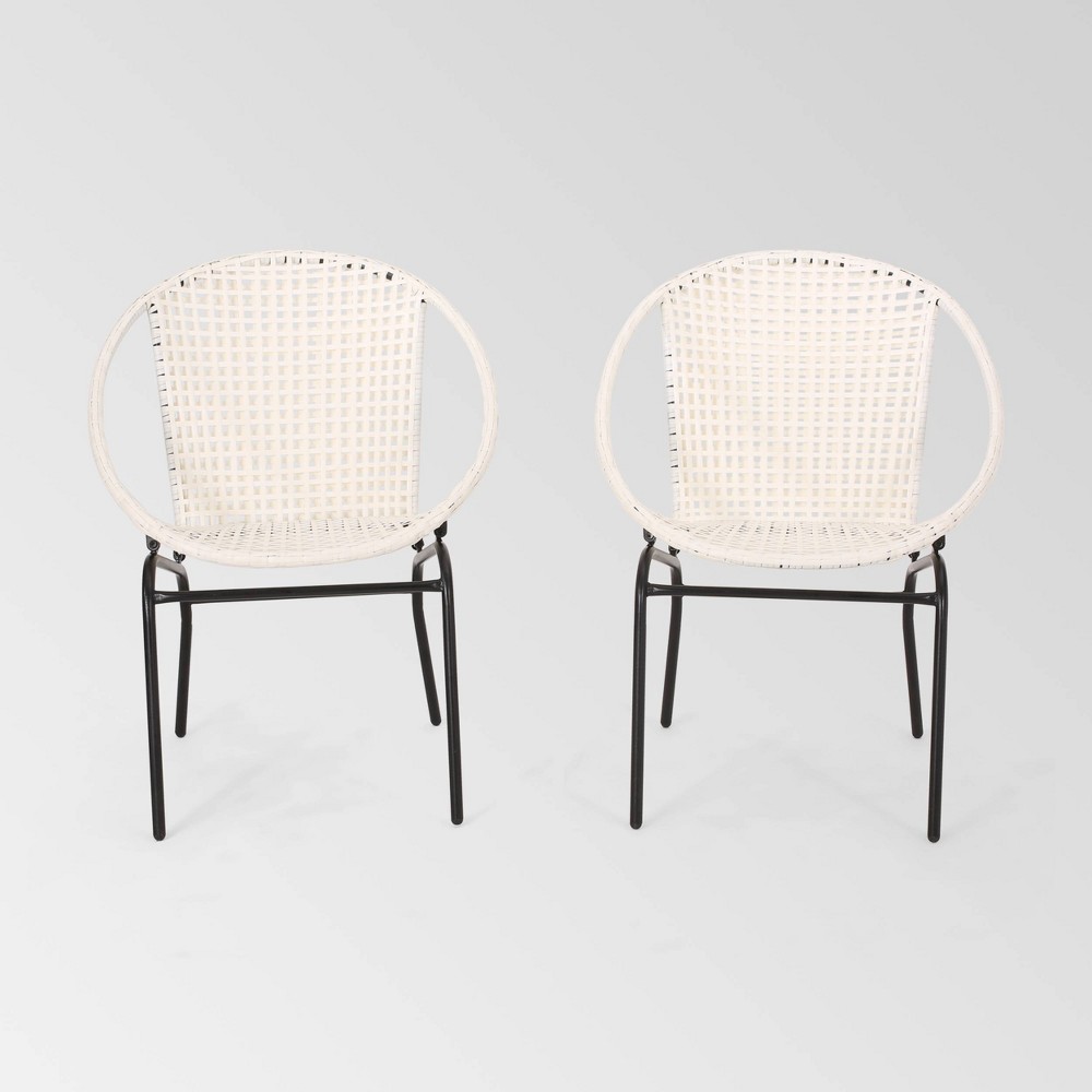 Photos - Garden Furniture Java 2pk Faux Rattan Modern Club Chairs - White - Christopher Home Knight