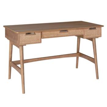 Ryker Rattan Mid-Century Modern Desk Natural - Linon