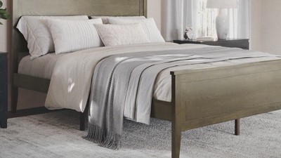 Brown Gray Queen Solid Wood Platform Bed with Headboard and Slats