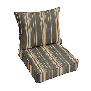 Sunbrella Stripe Outdoor Seat Cushion Gray/Orange: Weather-Resistant Patio Chair Cushions with Zipper Closure - 1 of 4