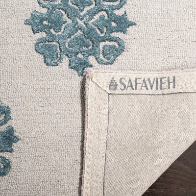 Ivory and Light Blue Hand-Tufted Wool Runner Rug
