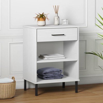 vidaXL Console Cabinet with Metal Legs White Solid Wood Pine OSLO
