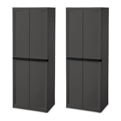Sterilite Adjustable 4-Shelf Gray Storage Cabinet With Doors, 2 Pack | 01423V01