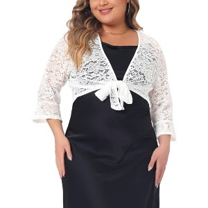 Agnes Orinda Women's Plus Size Tie Front Lace Hollow Out Lightweight Crop Shrugs - 1 of 4
