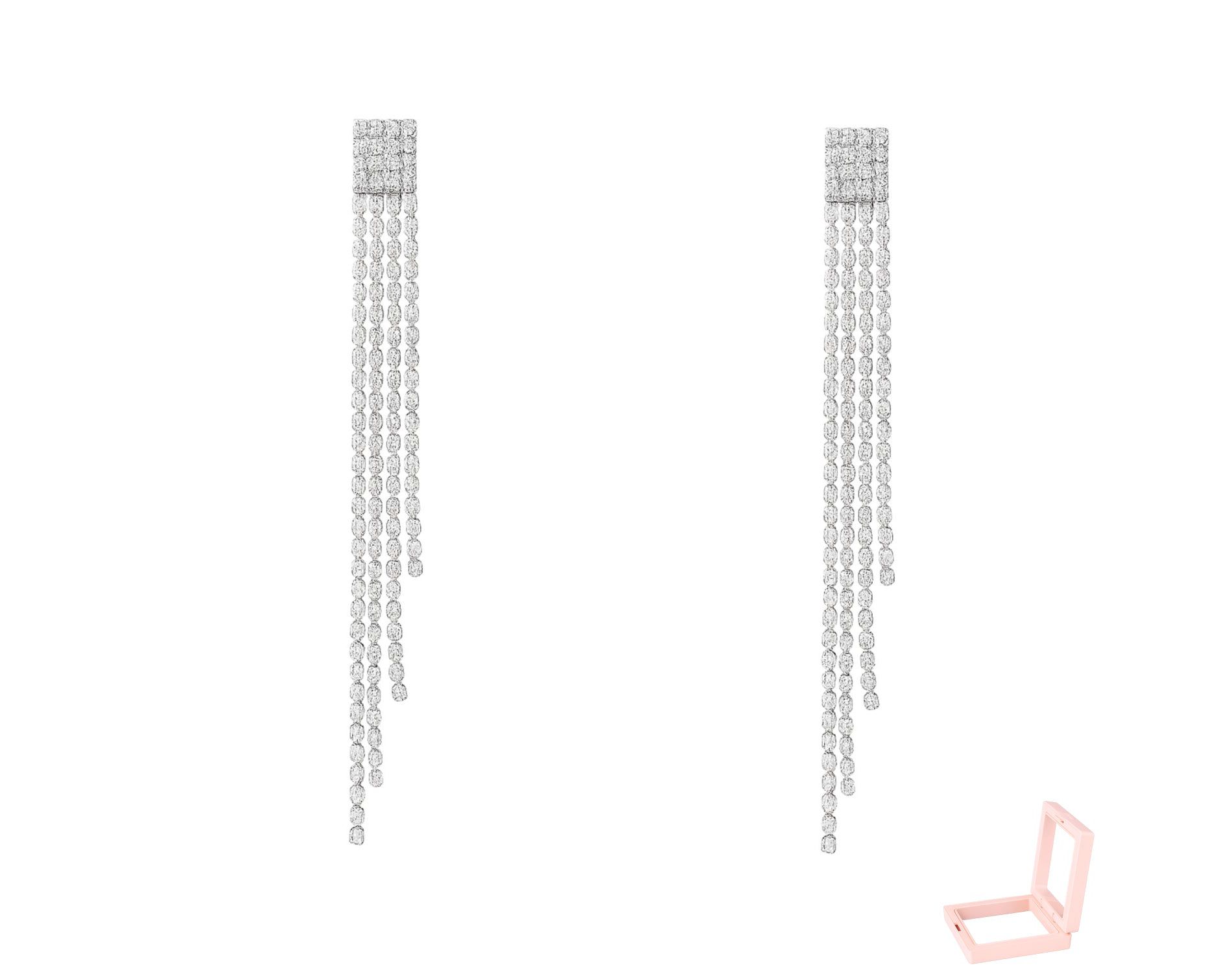 Women’s Silver-Tone Copper Linear Tassel Drop Earrings, Modern Pave CZ Fringe Design, Long Dangle Style, Elegant Jewelry for Formal & Party Occasions